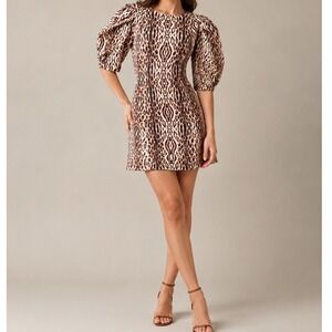 Iorane Leopard Print Puff Sleeve Mini Dress Brown Animal Print Size 40 M